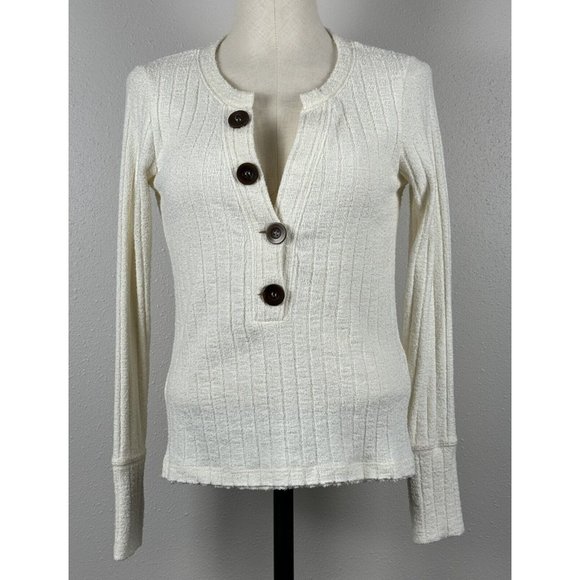 Urban Outfitters Sweaters - Urban Outfitters Womens Ivory White Ribbed Sweater Raw Hem Long Sleeve Medium